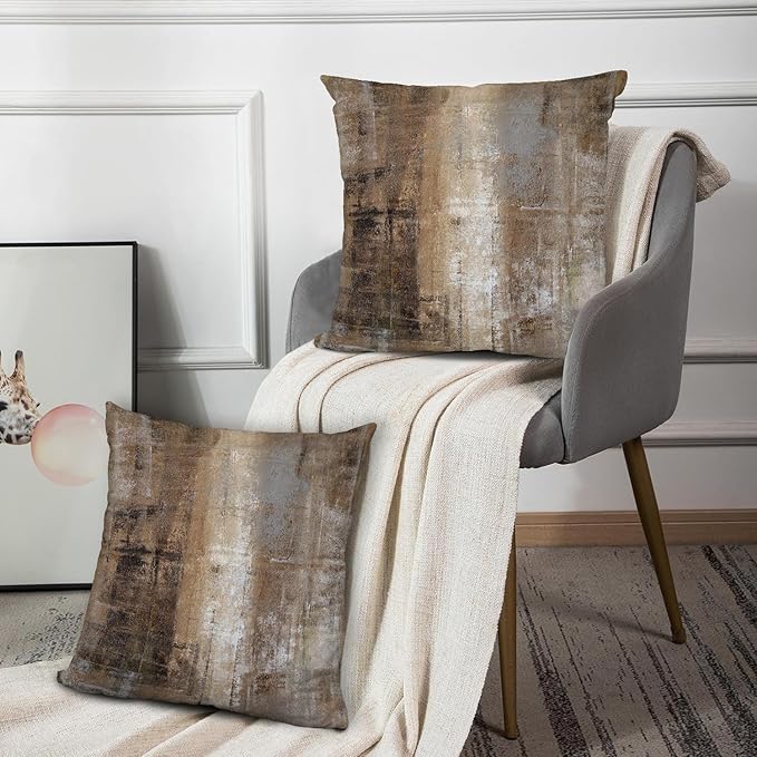 Taupe Throw Pillow Cover Pack of 2, Abstract Art Gallery Modern Decorative Cushion Cover for Bedroom Sofa Living Room(16 x 16 Inch,Taupe)