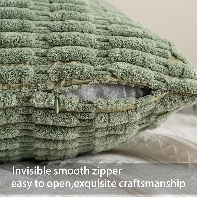 Aegero Pack of 2 Corduroy Decorative Throw Pillow Covers 26x26 InchSoft Striped Pillow Covers Modern Farmhouse Home Decor for Sofa Living Room Couch Bed（Sage Green）