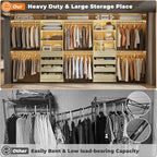 Aheaplus Closet System with Drawers Set of 2, Wood Closet Organizer System with 8 Hanging Rods & Top Shelves, Walk-in Closets Organizer Wardrobe Clothes Rack, Cut Fits Spaces 4-9FT. Wide, White Oak