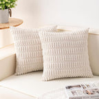 Aegero Pack of 2 Corduroy Decorative Throw Pillow Covers 16x16 Inch Soft Striped Pillow Covers Modern Farmhouse Home Decor for Sofa Living Room Couch Bed（Cream White）