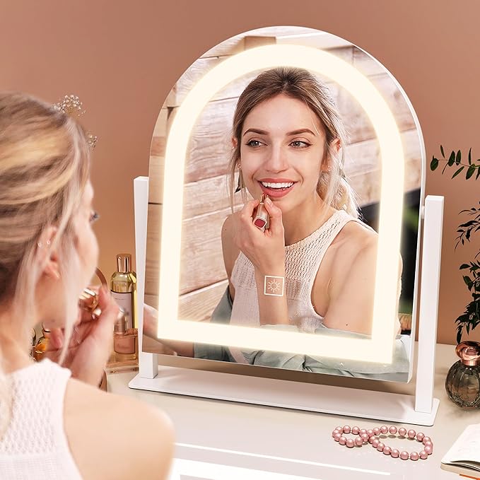 FENNIO Vanity Mirror with Lights 15"x13" Makeup Mirror with Lights, Lighted Makeup Mirror Touch Screen with 3-Color Lighting, 10X Magnification, Dimmable, for Vanity Desk Tabletop(White)