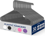 SereneLife 30 Pack Plastic Hangers, Non-Slip, Space-Saving Closet Organizers, Durable and Strong for Shirts, Sweaters, Hoodies, Kids Clothes & Dresses, Ultra-Thin, Lightweight