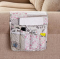 Brilliant Sunshine Grey Cupid and Pink Rose Patchwork Sofa Armrest 5 Pockets Organizer, Slip Resistant Armchair Caddy, Washable Remote Controls Holder, Storage for Magazine, Tablet, 35×13",Pink Grey