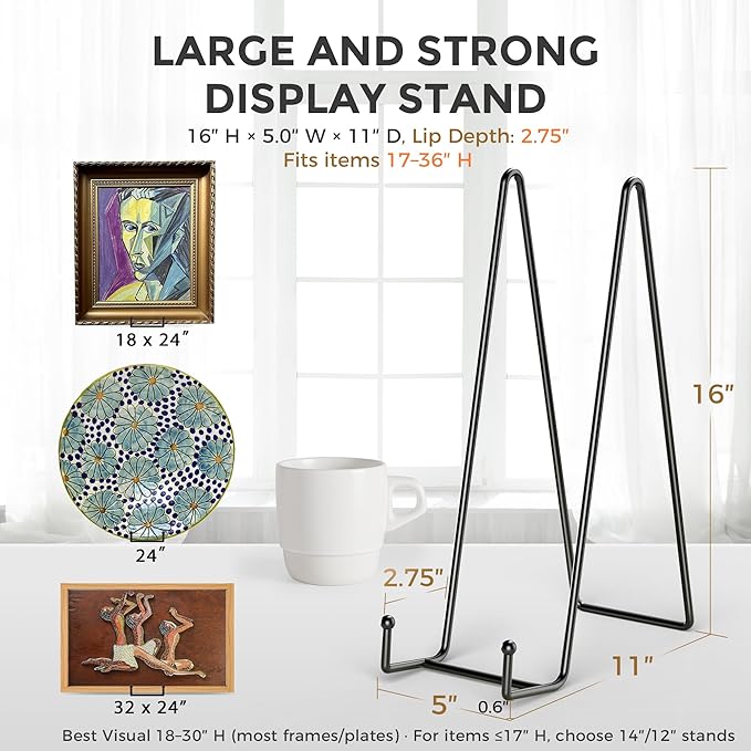 TR-LIFE 16 Inch Heavy Duty Plate Stand (2 Pack) - Metal Display Easel for Large Plates, Picture Frames, Signs, Posters, and Decorative Platters