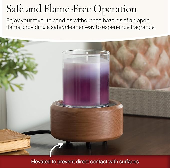 Candle Warmers ETC 2-in-1 Candle and Fragrance Warmer for Warming Scented Candles or Wax Melts and Tarts with to Freshen Room, Pewter Walnut