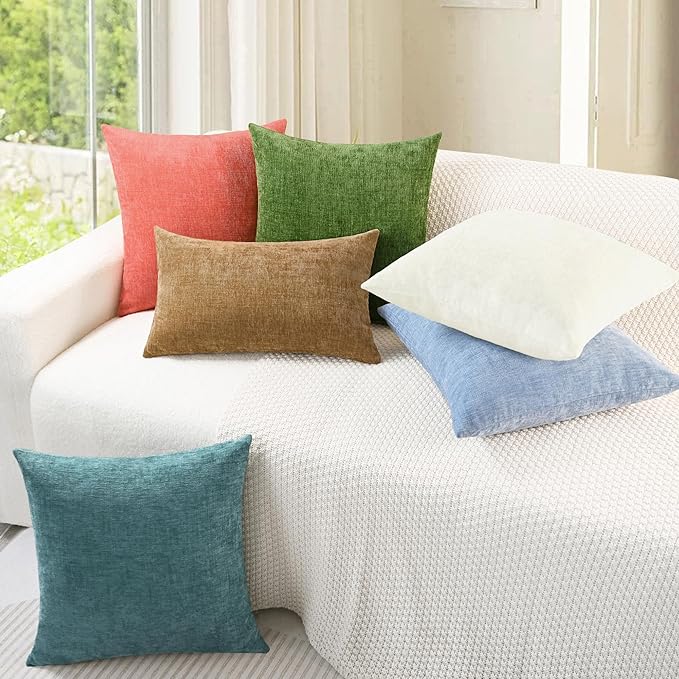 CaliTime Throw Pillow Covers Decorative 18 X 18 Inches Pack of 4 Cozy Chenille Cushion Cases for Couch Sofa Bed Living Room Home Forest Green