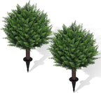 Artificial Set of 2 Cedar Topiary Ball Trees 22" for Outdoors with Ground Spike, UV Resistant Faux Cypress Plants into Anywhere, Evergreen Shrubs Bushes for Room Front Porch Garden Backyard Decor