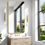 Gold Bathroom Mirror,24x48 inch Wall Mirror for Bathroom Wall Mounted,Round Rectangle Mirror for Bathroom Over Sink,Modern Frame for Home Decor Living Room,Bedroom Entryway,Horizontal/Vertical