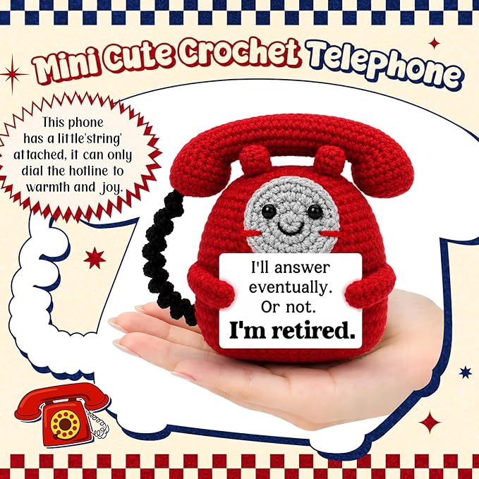Belatelove Funny Retirement Gift for Men Women, Handmade Crochet Telephone Doll, Humorous Retirement Gift for Dad Mom Friend Coworker Boss, Cute Office Desk Decor for Newly Retired