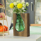 Wood and Glass Inlay Vases Farmhouse Wooden Glass Flower Vase Solid Wood Glass Vase Home Decor Vases for Centerpiece (9.29 Inches)