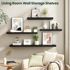Floating Shelves for Wall 55 in x 9.3 in Deep, Wall Mounted Rustic Wood Shelf with Invisible Brackets for Storage & Display, Living Room Bedroom Bathroom, Black, 1 Pack