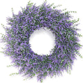 26" Lavender & Eucalyptus Wreath for Front Door, Porch, Window - Large Artificial Greenery Outdoor Wreath for Home, Farmhouse Decor - Spring, Summer, Fall, All Seasons (Purple)
