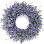 26" Lavender & Eucalyptus Wreath for Front Door, Porch, Window - Large Artificial Greenery Outdoor Wreath for Home, Farmhouse Decor - Spring, Summer, Fall, All Seasons (Purple)