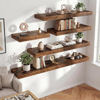 FLYJOE 24 Inch Long Floating Shelves for Wall Set of 1, 12" D Wood Grain Bathroom Shelves with Invisible Brackets, Easy Install Engineered Wood Storage Shelves for Kitchen, Living Room, Bedroom
