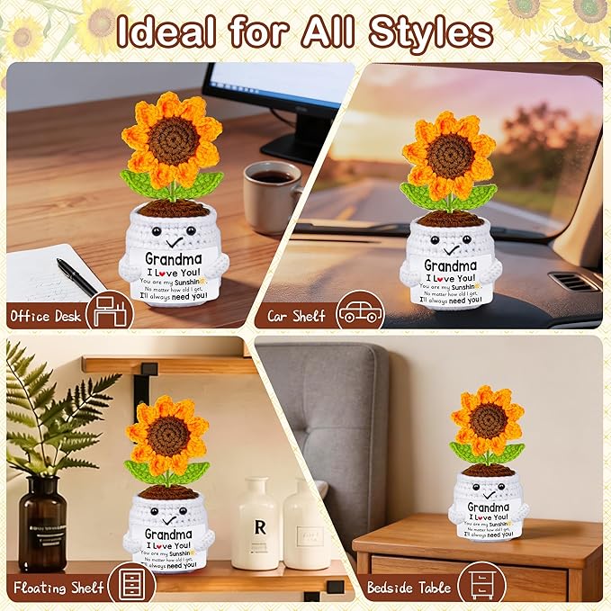 Gifts for Grandma, Grandma Gifts from Grandkids, Birthday Gift for Nana Grandmother GaGa, Mother's Day Birthday I Love You Present for Grandmother, Cute Handmade Crochet Positive Mini Sunflower Doll