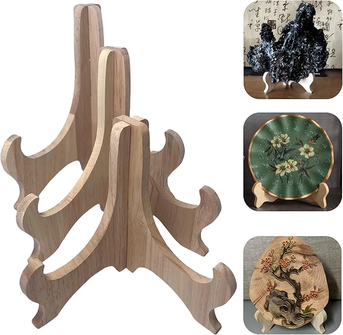 RTeng 2 Pack Wooden Display Stand for Sculptures | Plate and Stone Holder | Decorative Support Rack – Stylish Wooden Stands for Display, Plate Stands, Picture Frame Stand (5”, 6”, 7”) (7 Inch)