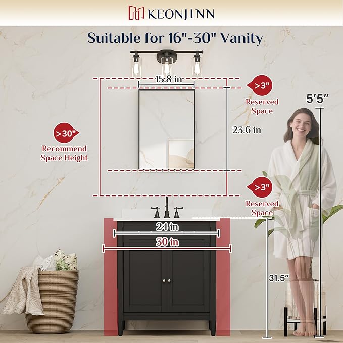 Keonjinn 16 x 24 Inch Gold Bathroom Mirror for Over Sink Brushed Gold Rectangle Wall Mounted Mirror Metal Frame Modern Farmhouse Mirror with Square Corner Framed Mirror(Horizontal/Vertical)
