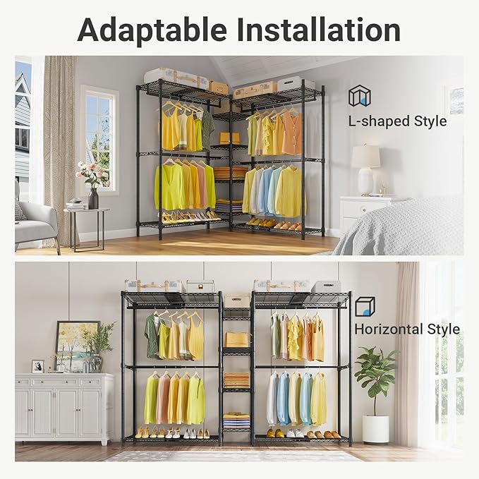 VIPEK X3 Expandable Heavy Duty Clothes Rack Adjustable from 5'2" to 8' with Adjustable Shelves and Hanger Rods, Large Freestanding Clothing Racks Reach-in & Walk-in Closet, Max Load 1210LBS, Black