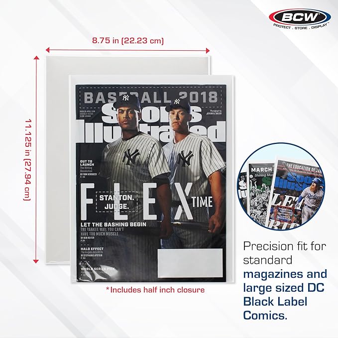 BCW Magazine Bags and Boards – (50 Pack) | Premade Resealable Magazine Protectors | Standard Size 8 ¾" x 11 ⅛" | Magazine Sleeves and Boards Pre-Loaded for Storage and Display