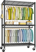 FUTASSI P3 Plus Rolling Clothes Rack, Clothing Racks for Hanging Clothes, Heavy Duty Garment Rack with Wheels, Freestanding Portable Closet Rack 45" W x 14" D x 78.5" H, Max Load 480 LBS, Black