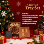 Personalized Name Walnut Cigar Ash Tray Set for Men Custom Wooden Cigar Ashtray Monogramed Men Father's Day Ashtray Gifts for Husband Fathers Groomsmen Papa Grandpa (Retro Tray Set)