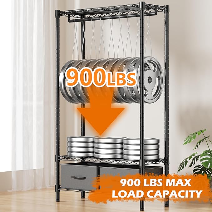 Heavy Duty Rolling Garment Rack 3 Tiers Adjustable Wire Shelving with Rod, Storage Closet Clothing Rack with Drawers Dark Grey, 15.8" D x 35.5" W x 72.4" H