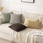 MIULEE Pack of 2 Corduroy Decorative Throw Pillow Covers 18x18 Inch Soft Boho Striped Pillow Covers Modern Farmhouse Home Decor for Summer Sofa Living Room Couch Bed Light Olive Green