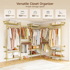 U5 Wall Mounted Closet System, Industrial Pipe Clothing Rack Garment Racks for Hanging Clothes, Heavy Duty Closet Organizers System in Wardrobe Closet, Gold