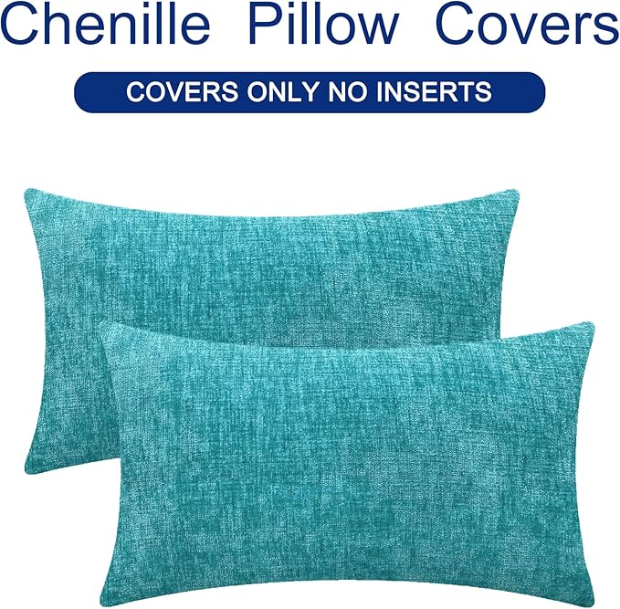 CaliTime Throw Pillow Covers Decorative 16 X 26 Inches Pack of 2 Cozy Chenille Cushion Cases for Couch Sofa Bed Living Room Home Lake Blue