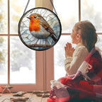 Stained Glass Window Hanging - Orange Grey Robin Sun Catcher for Door Garden Home Decor Bird Lovers Suncatcher Christmas Mother's Day Birthday Gifts for Women Men Mom Nana 6.3 in