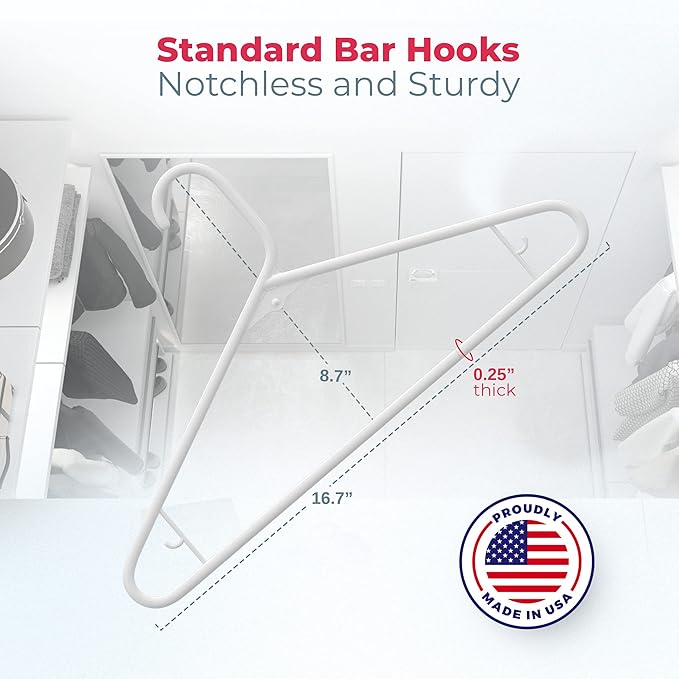 Neaties Plastic Hangers 15 Pack - Made in the USA - 6lb Capacity Standard Clothes Hangers with Strap Hooks for Dresses, Lingerie, Shirts, Pants, and Jackets - White & Pink