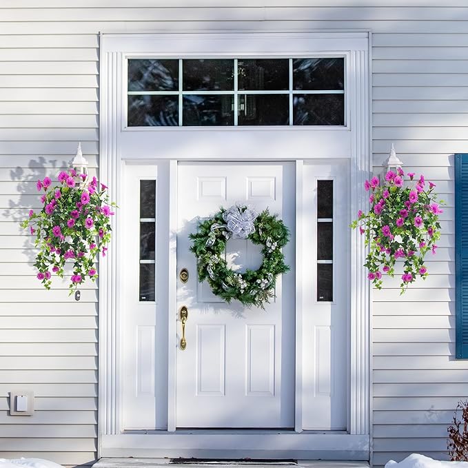 Artificial Flowers Faux Outdoor Plants Artificial Petunias for Outdoors Uv Resistant Fake Petunias Plants Hanging Flower Patio Decor Outside Basket Realistic Silk Plant No Pot(Purple 2pcs)