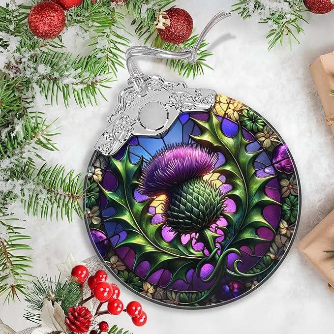 Scottish Thistle Stained Glass Orament - Christmas Ornament - Christmas Decorations for Tree - Holiday Present ldeas - Gift Exchange