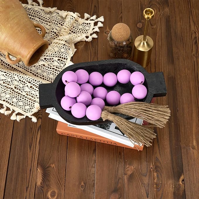 OMISHE Extra Large Wood Bead Garland Purple with 1.6" Diameter Wooden Beads and Tassels, 41" Long Rustic Farmhouse Country Decorative Beads for Home Tiered Tray Decor, Purple