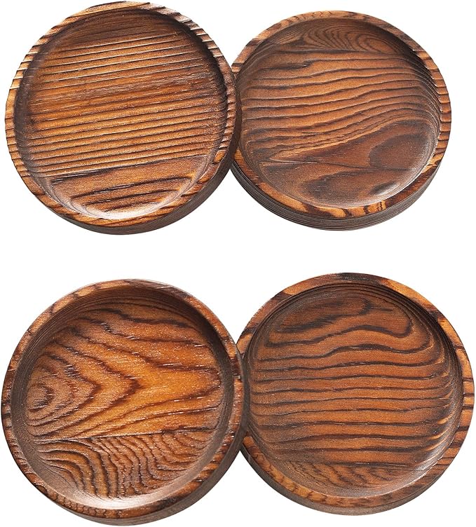 Wooden Coasters for Drinks - Natural Wood Drink Coaster Set for Drinking Glasses, Tabletop Protection for Any Table Type, Set of 4-4.3 Inches (No Holder)