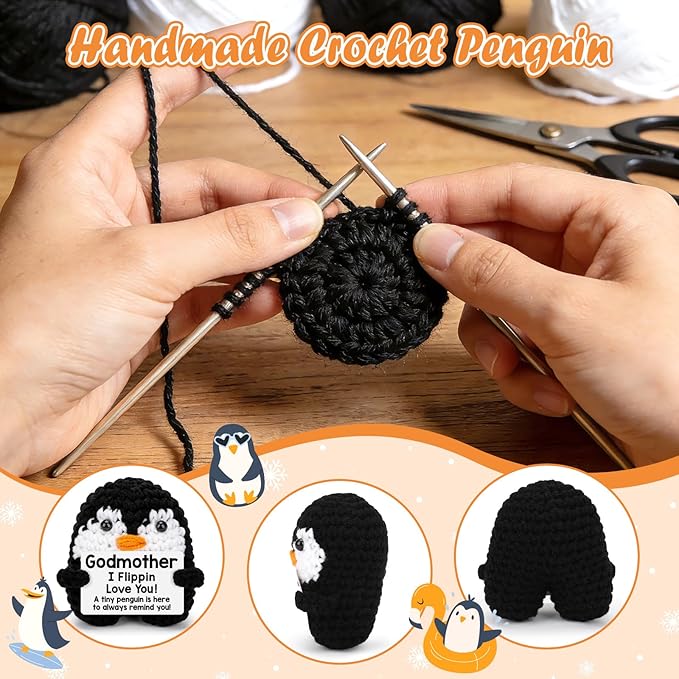 Belatelove Godmother Gifts for Birthday, Handmade Crochet Mini Penguin Mothers Day Cute Birthday Gifts for Godmother from Granddaughter Grandson, Funny I Love You Gift for Godmother Easter Decor