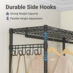 VIPEK V4C Garment Rack with Cover, Heavy Duty Portable Closet Adjustable Metal Clothing Rack for Hanging Clothes with Hanging Rods & Side Hooks, Max Load 810lbs, Black Rack with Grey Cover