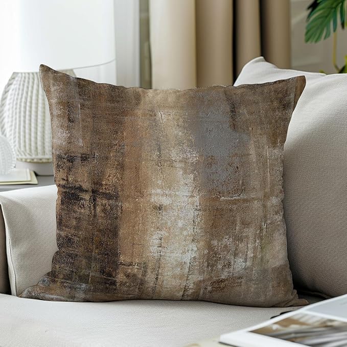 Taupe Abstract Art Artwork Pillow Cover, Gallery Modern Decorative Throw Pillows Cushion Cover for Bedroom Sofa Living Room 22 x 22 Inch Set of 2