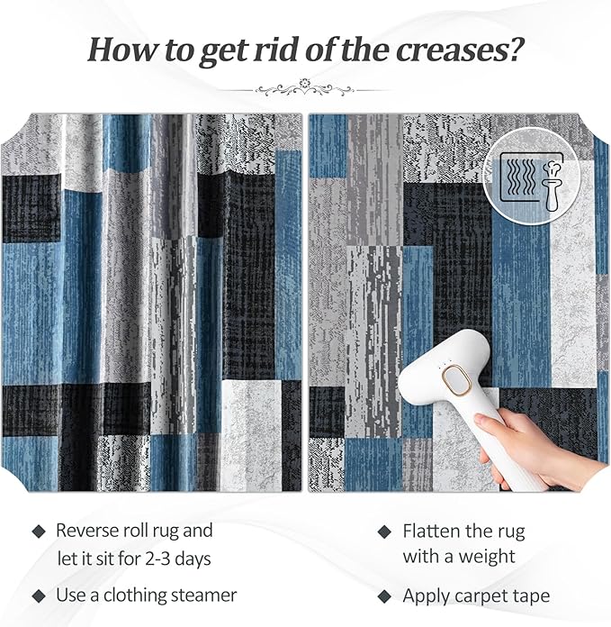 FlyDOIT Modern Geometric Patchwork Area Rug, 6x9 Blue Large Rugs for Living Room, Rockwood Collection Indoor Rugs for Bedroom, Throw Carpet Floor Decor for Entryway Dining Room Office Nursery