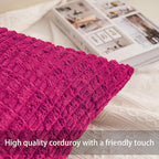 Aegero Pack of 2 Corduroy Decorative Throw Pillow Covers 18x18 InchSoft Boho Striped Pillow Covers Modern Farmhouse Home Decor for Sofa Living Room Couch Bed（Rose Red）