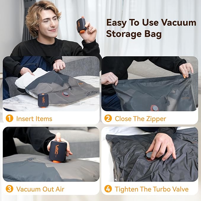 travel vacuum bags with Rechargeable Cordless Pump,18 Pack Vacuum Storage Space Saver Bags,vacuum luggage,Vacuum Seal Bags Seasonal Storage for Clothes Bedding Blanket Pillows Comforters
