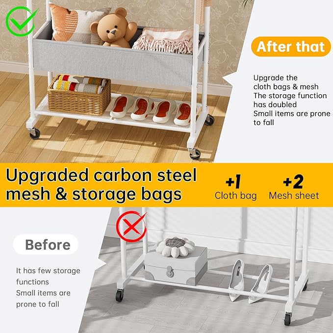 SINGAYE Clothes Garment Coat Rack Drying Clothing Racks Metal Freestanding for Hanging Clothes Portable Closet for Laundry Bedroom White
