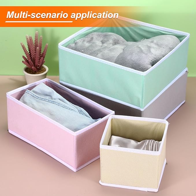 uxcell 1 Set Foldable Cloth Storage Box, 6 Slots Fabric Socks Underwear Drawer Dividers Organizers Baskets Bins for Clothes Socks Scarves Ties, Rose Red