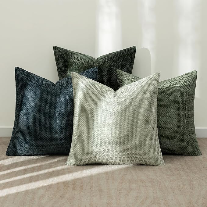 MIULEE Pack of 4 Couch Throw Pillow Covers 18x18 Inch Green Forest Soft Decorative Chenille Pillow Covers Farmhouse Accent Cushion Covers for Boho Home Decor Spring Sofa Bedroom Living Room