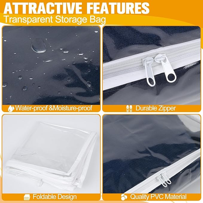 Kikerike Plastic Storage Bags with Easy-Glide Zipper, Pack of 8, Durable Clear Vinyl Zippered Storage Bags for Clothes Sweaters Comforters Blankets Sheets Bedding (23.6 x 16.9 x 13.8 Inch)
