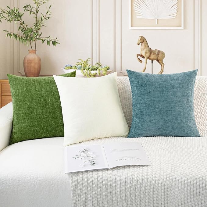 CaliTime Throw Pillow Covers Decorative 26 X 26 Inches Pack of 2 Cozy Chenille Cushion Cases for Couch Sofa Bed Living Room Home Forest Green