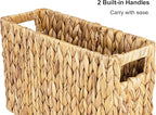 StorageWorks Hand-Woven Magazine Holder, Magazine Wicker Basket for Bathroom, Office, Rattan Magazine Holder, Natural Water Hyacinth, 1 Pack