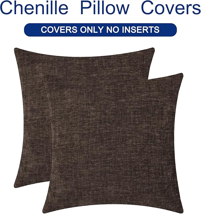 CaliTime Throw Pillow Covers Decorative 22 X 22 Inches Pack of 2 Cozy Chenille Cushion Cases for Couch Sofa Bed Living Room Home Coffee