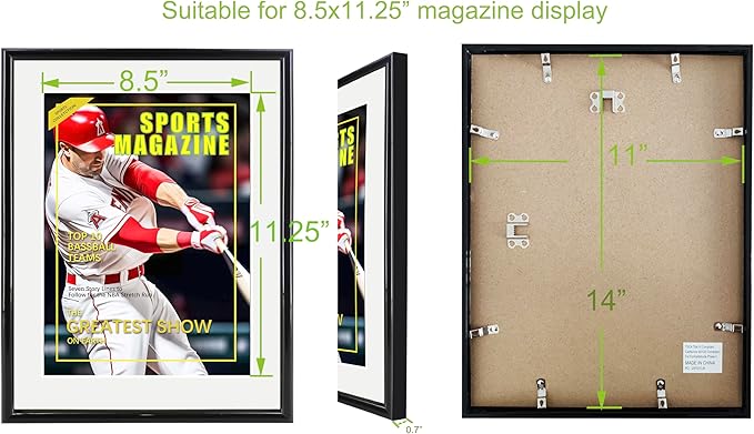 2 Packs Sports Magazine Frame Fits Measuring 8.5 x 11.25 Inch Magazine Display Frame with White Core Matting and Installed Hangers for Wall Hanging