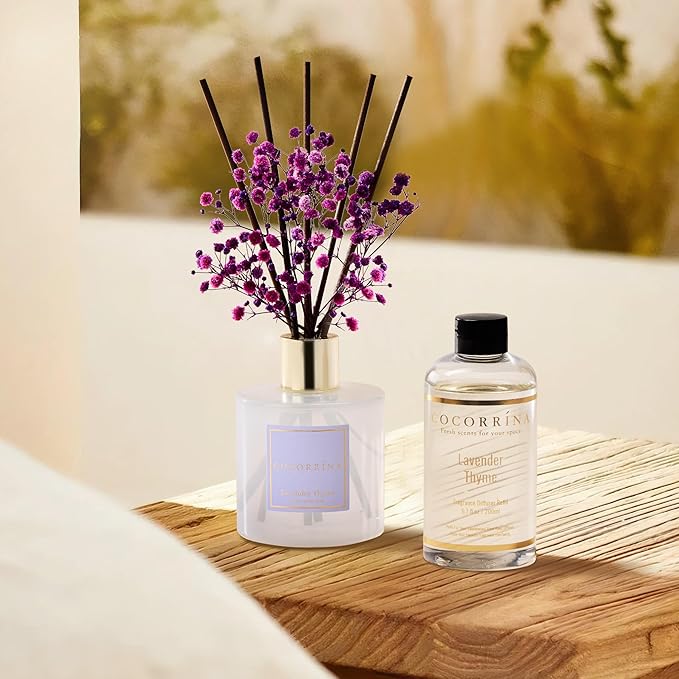 COCORRÍNA Refill- Lavender Thyme 6.7 Fl.oz Reed Diffuser Refill with 8 Sticks
